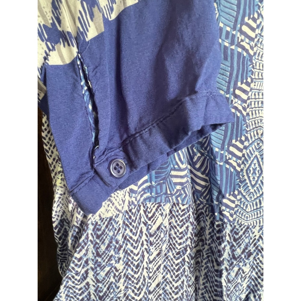 Grand & Greene Womens Blue Geometric Ikat Print V-Neck Rayon Tunic Top Large - Picture 9 of 9
